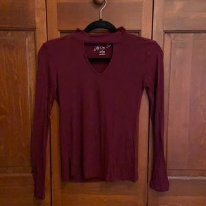 Maroon Cutout Long Sleeve Top